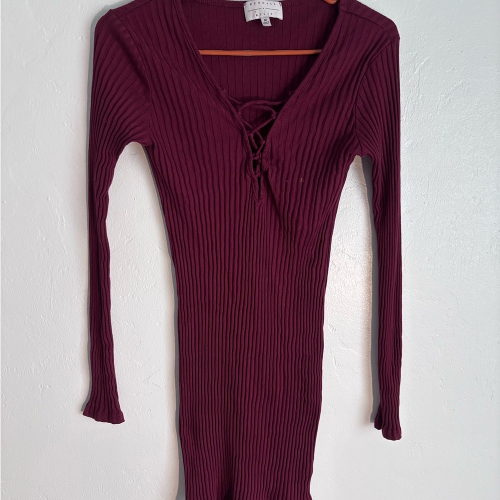 Kendall & Kylie Maroon Ribbed Dress